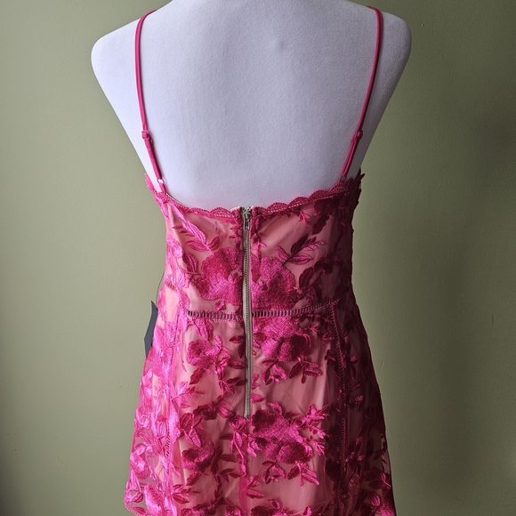 Lulu's Party Pretty Hot Pink Lace Sleeveless Bodycon Mini Dress - Picture 9 of 13